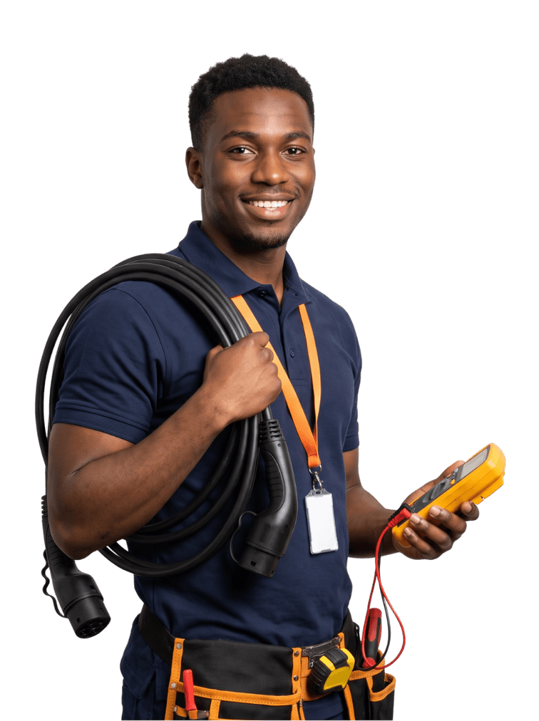 EV charge point installer with charging cable and multimeter